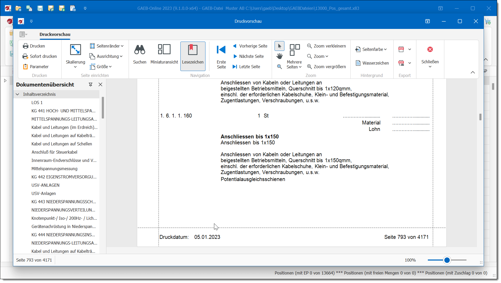 Drucken von großen GAEB-Dateien
